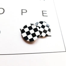 Load image into Gallery viewer, Acetate acrylic plate Korean temperament simple hand-made round black and white plaid earrings jewelry DIY material accessories